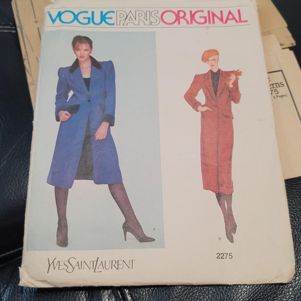 Vogue 2275 Yves Saint Laurent YSL Paris Original Coat Pattern Uncut Size 8